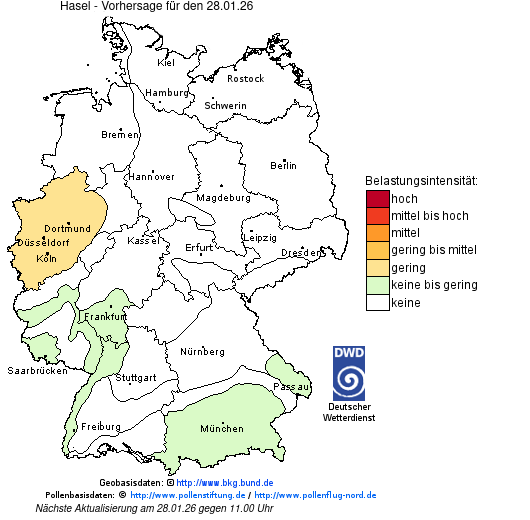 Deutschlandkarte mit Übersicht der Pollenbelastung