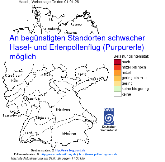 Deutschlandkarte mit Übersicht der Pollenbelastung