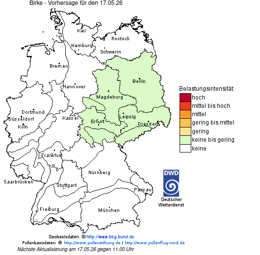 Deutschlandkarte mit Übersicht der Pollenbelastung
