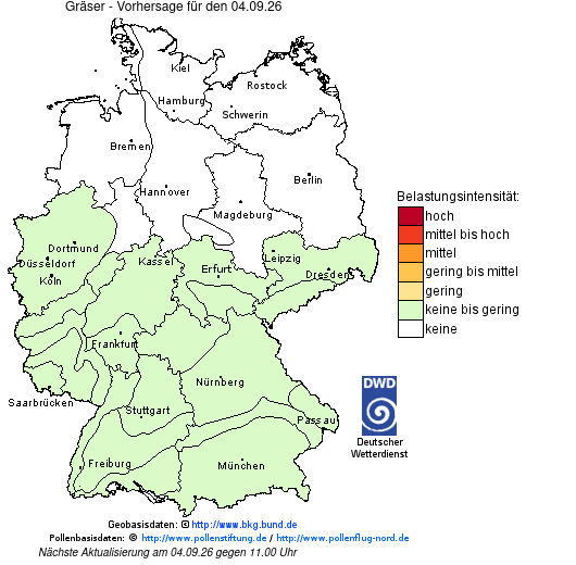 Deutschlandkarte mit Übersicht der Pollenbelastung