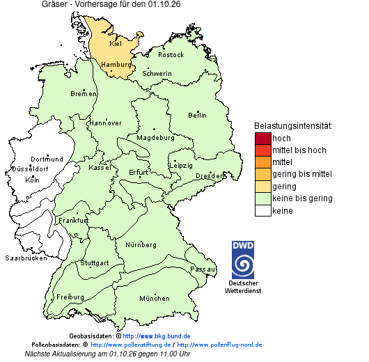 Deutschlandkarte mit Übersicht der Pollenbelastung