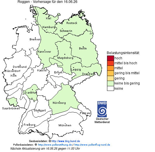 Deutschlandkarte mit Übersicht der Pollenbelastung