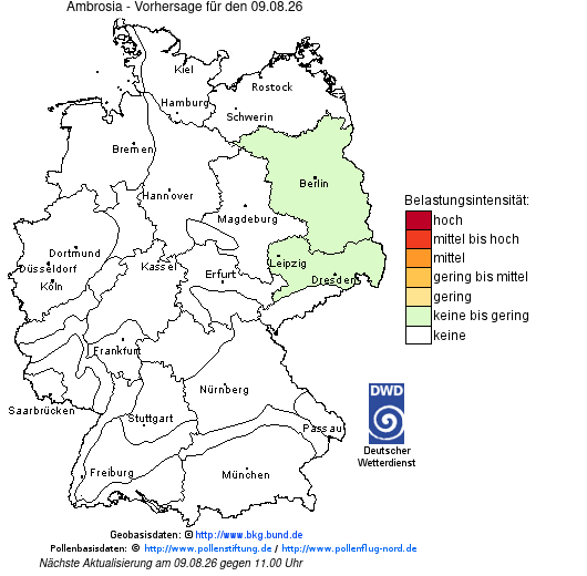 Deutschlandkarte mit Übersicht der Pollenbelastung