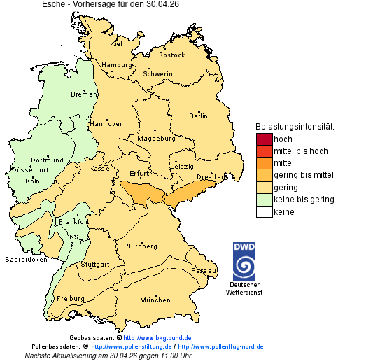Deutschlandkarte mit Übersicht der Pollenbelastung
