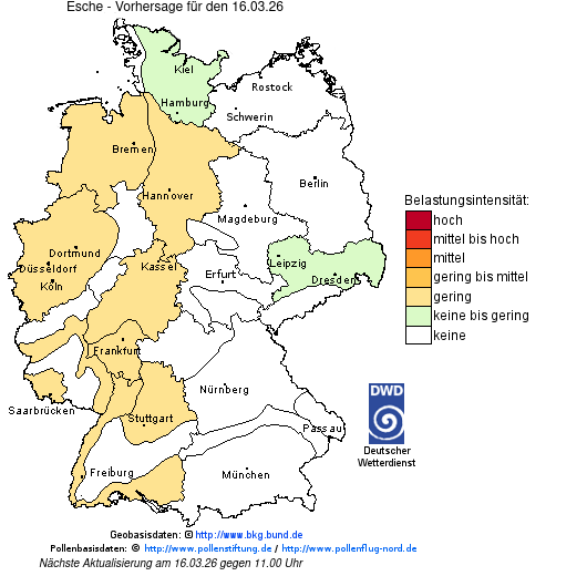 Deutschlandkarte mit Übersicht der Pollenbelastung