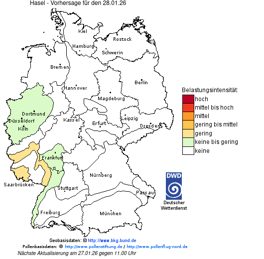 Deutschlandkarte mit Übersicht der Pollenbelastung