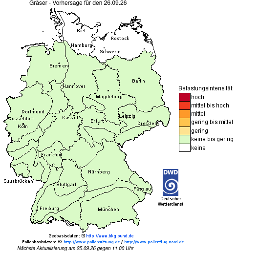 Deutschlandkarte mit Übersicht der Pollenbelastung