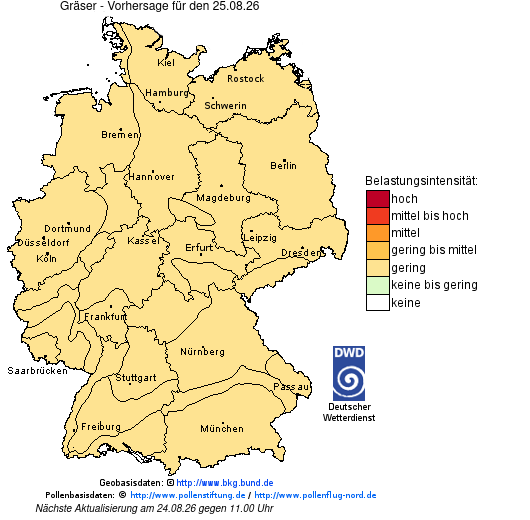 Deutschlandkarte mit Übersicht der Pollenbelastung