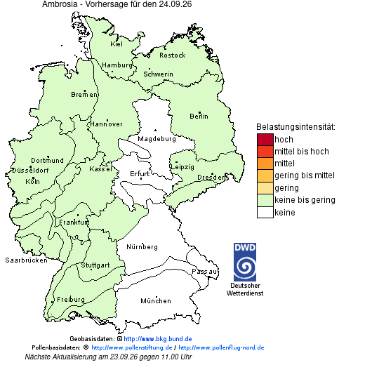 Deutschlandkarte mit Übersicht der Pollenbelastung