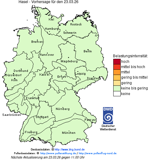 Deutschlandkarte mit Übersicht der Pollenbelastung