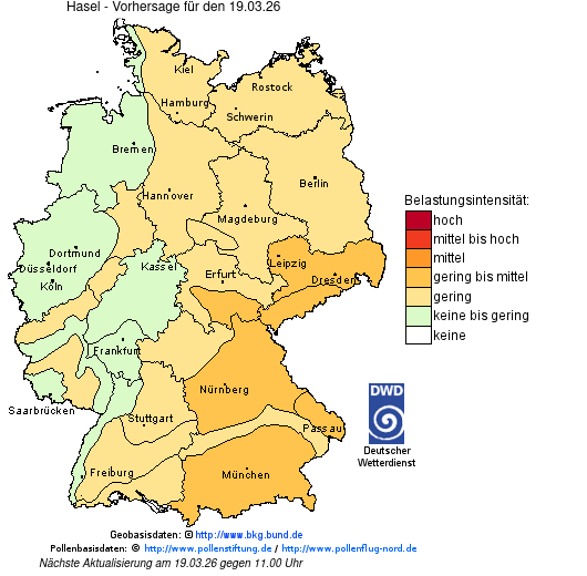 Deutschlandkarte mit Übersicht der Pollenbelastung