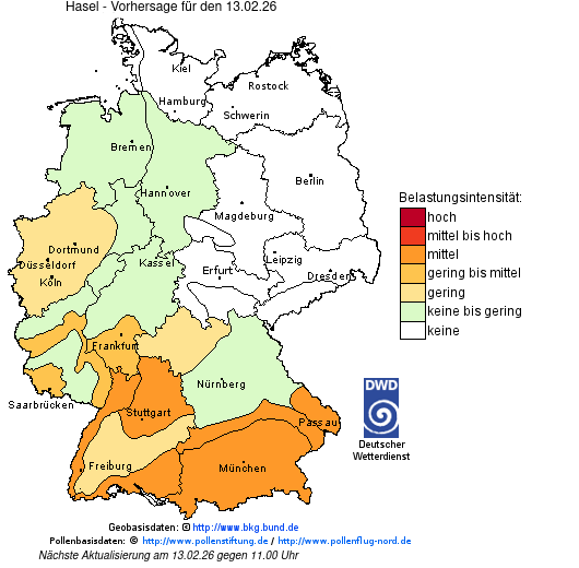 Deutschlandkarte mit Übersicht der Pollenbelastung