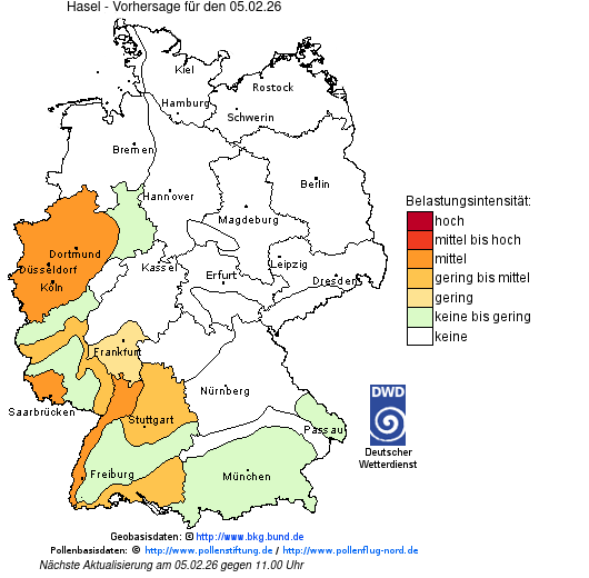 Deutschlandkarte mit Übersicht der Pollenbelastung