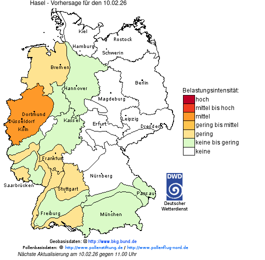 Deutschlandkarte mit Übersicht der Pollenbelastung