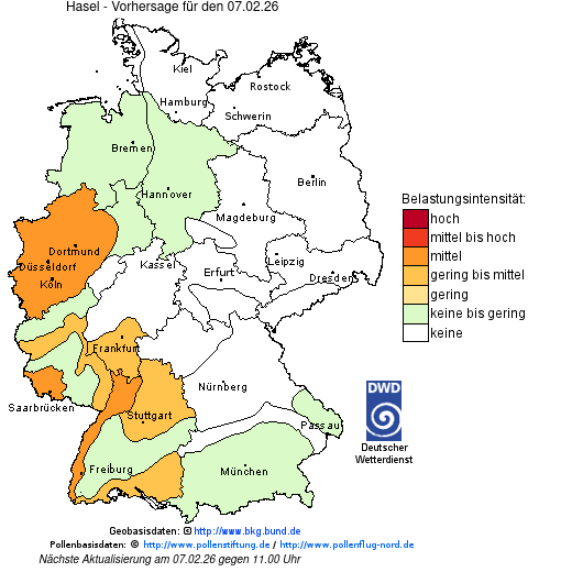 Deutschlandkarte mit Übersicht der Pollenbelastung