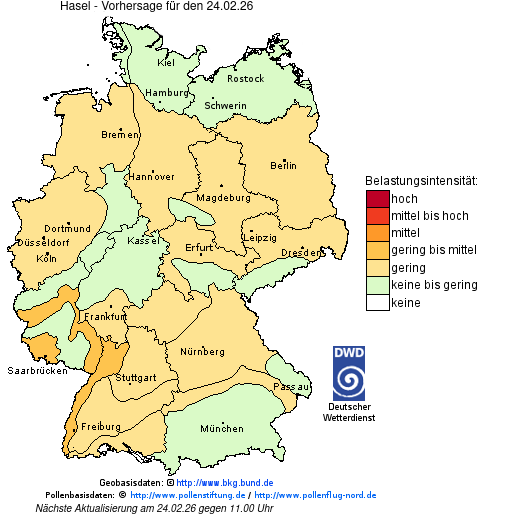 Deutschlandkarte mit Übersicht der Pollenbelastung