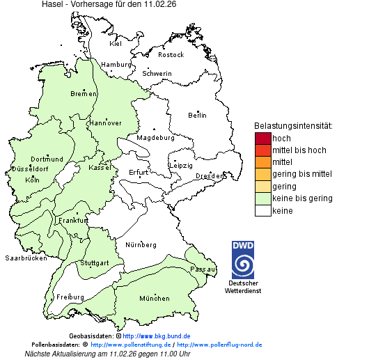 Deutschlandkarte mit Übersicht der Pollenbelastung