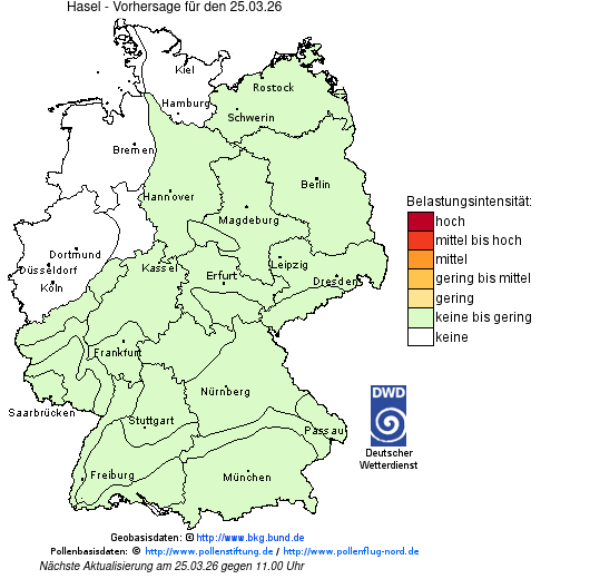 Deutschlandkarte mit Übersicht der Pollenbelastung