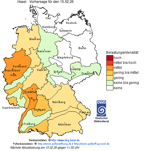 Deutschlandkarte mit Übersicht der Pollenbelastung