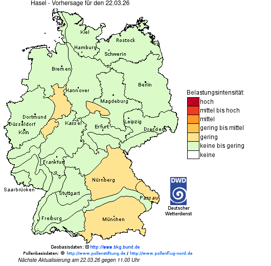 Deutschlandkarte mit Übersicht der Pollenbelastung