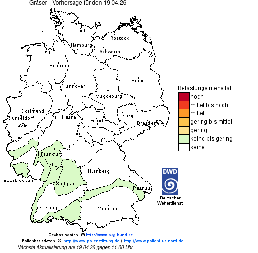 Deutschlandkarte mit Übersicht der Pollenbelastung