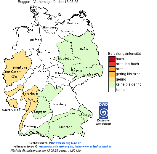 Deutschlandkarte mit Übersicht der Pollenbelastung