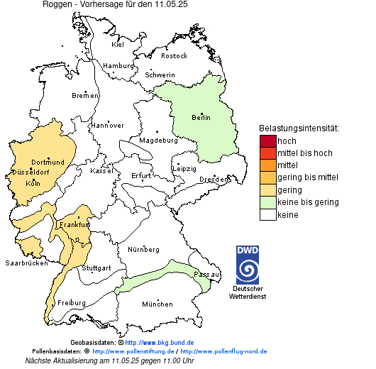 Deutschlandkarte mit Übersicht der Pollenbelastung