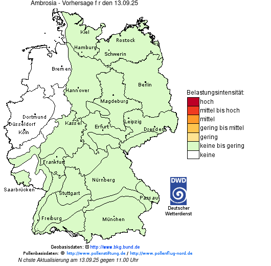 Deutschlandkarte mit Übersicht der Pollenbelastung