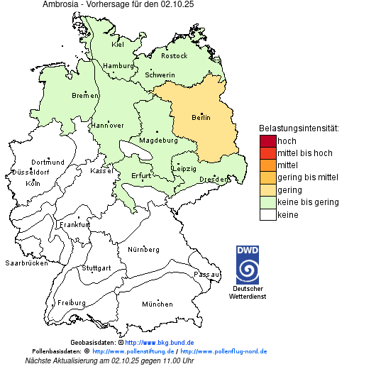 Deutschlandkarte mit Übersicht der Pollenbelastung