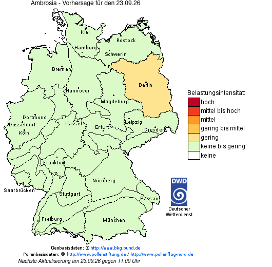 Deutschlandkarte mit Übersicht der Pollenbelastung