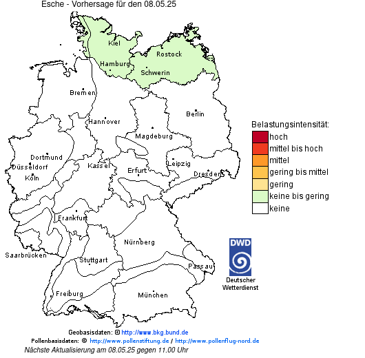 Deutschlandkarte mit Übersicht der Pollenbelastung
