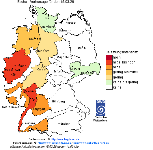 Deutschlandkarte mit Übersicht der Pollenbelastung