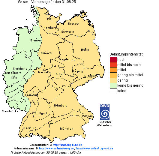 Deutschlandkarte mit Übersicht der Pollenbelastung