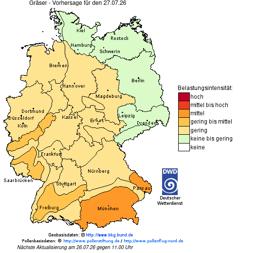 Deutschlandkarte mit Übersicht der Pollenbelastung