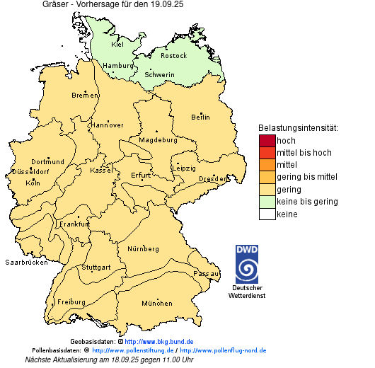 Deutschlandkarte mit Übersicht der Pollenbelastung