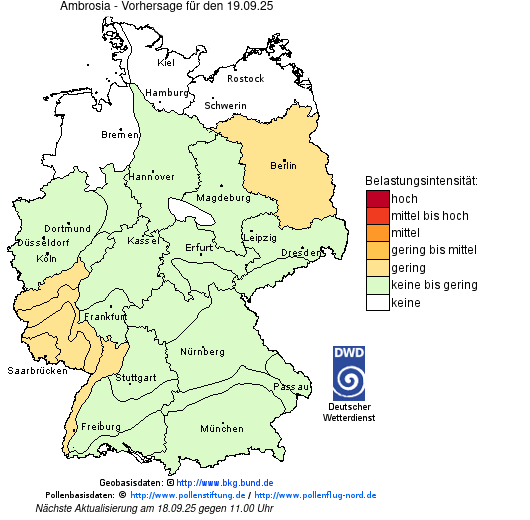 Deutschlandkarte mit Übersicht der Pollenbelastung