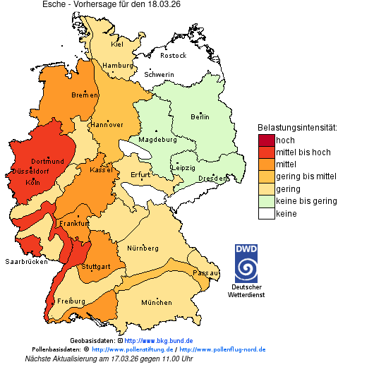 Deutschlandkarte mit Übersicht der Pollenbelastung